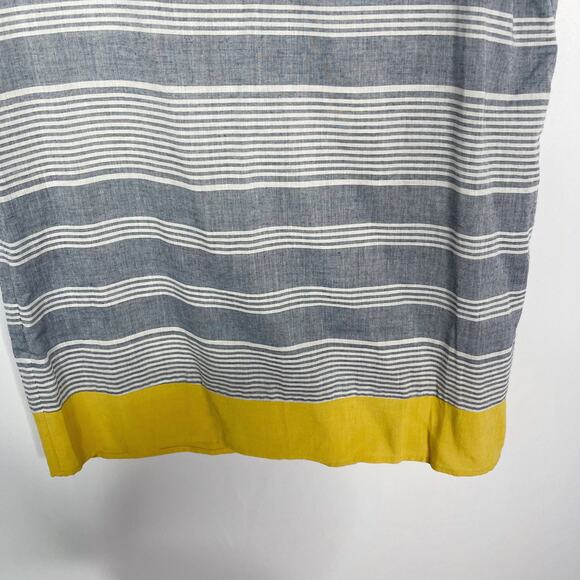 New THML XSmall XS Blue Yellow Striped Sleeveless Shift Dress Split VNeck Cotton - Picture 4 of 9